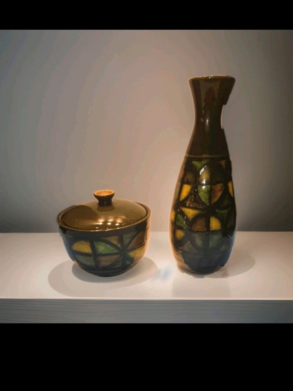 Bitossi 'Arabesque' (or 'Vetrata') Ceramic Vase and Lidded Sugar Bowl Set